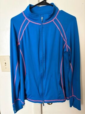 Danskin Bright Blue Zip-Up Jacket with Pink Contrast Stitching